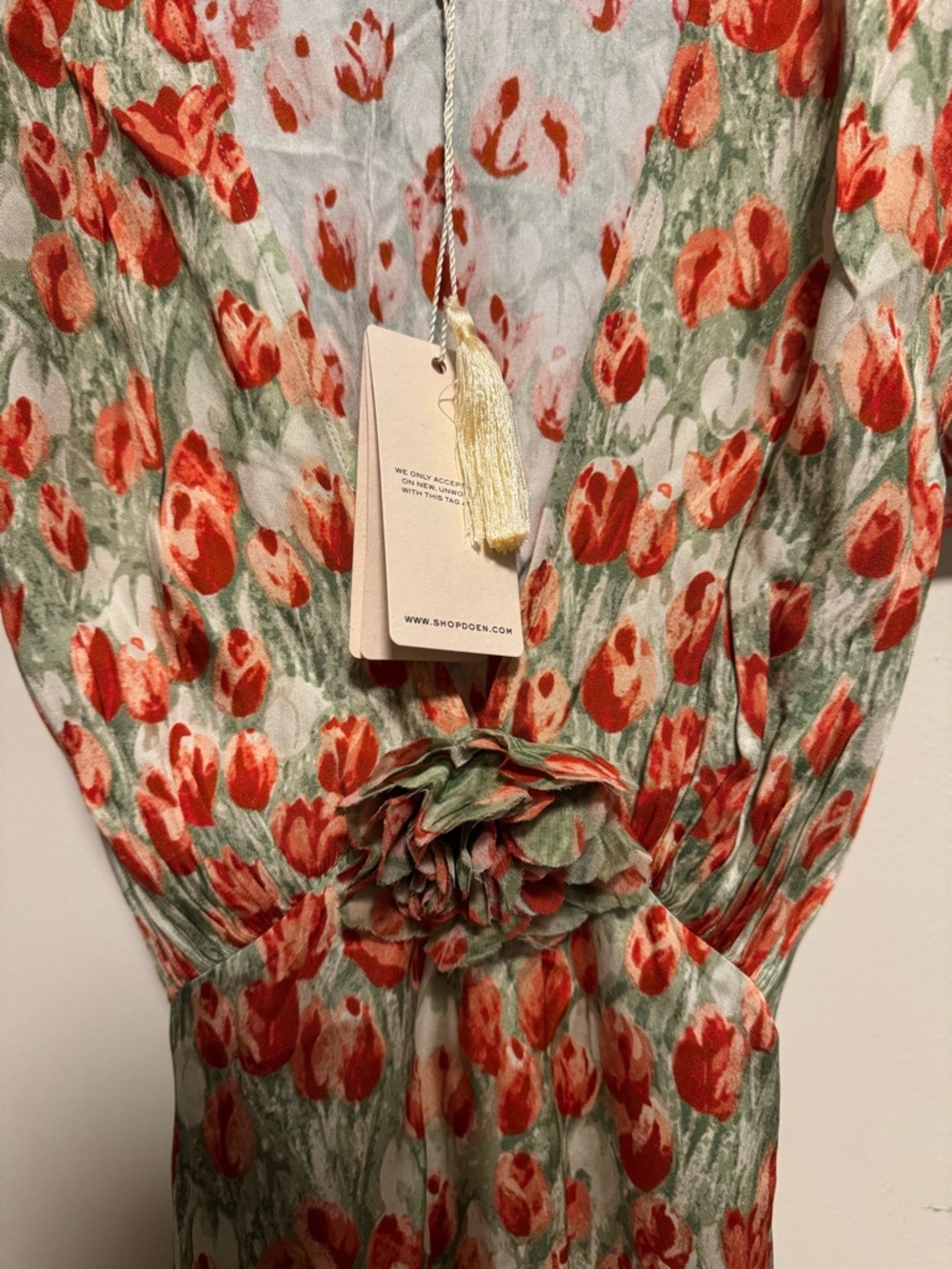 Doen Floral Mini Dress in Mint Green and Red - Picture 3 of 8